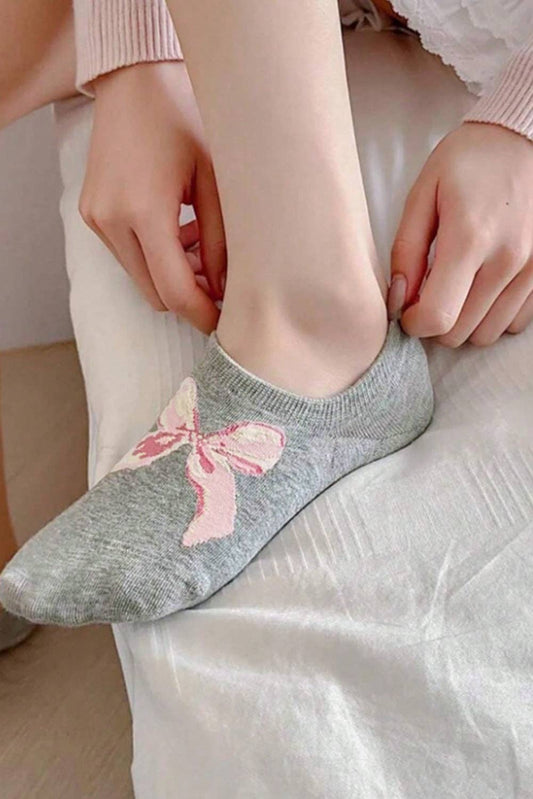 Gray Bow No Show Socks