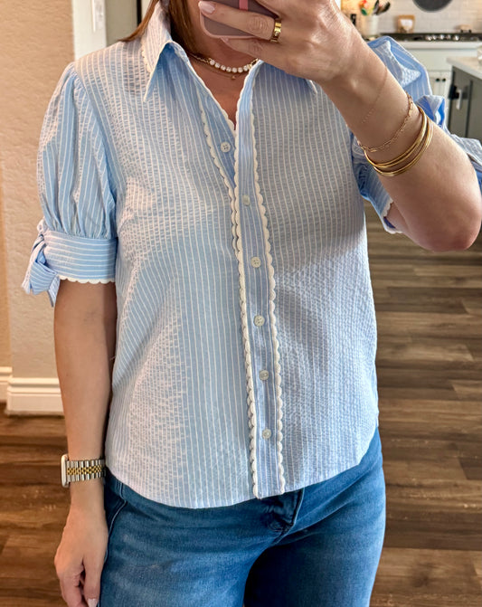 Vallow Blue Stripe Blouse