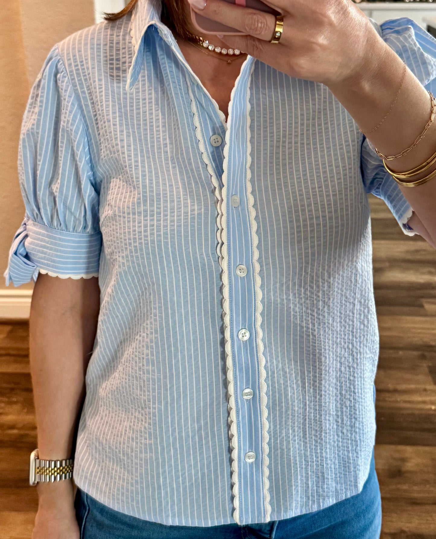 Vallow Blue Stripe Blouse