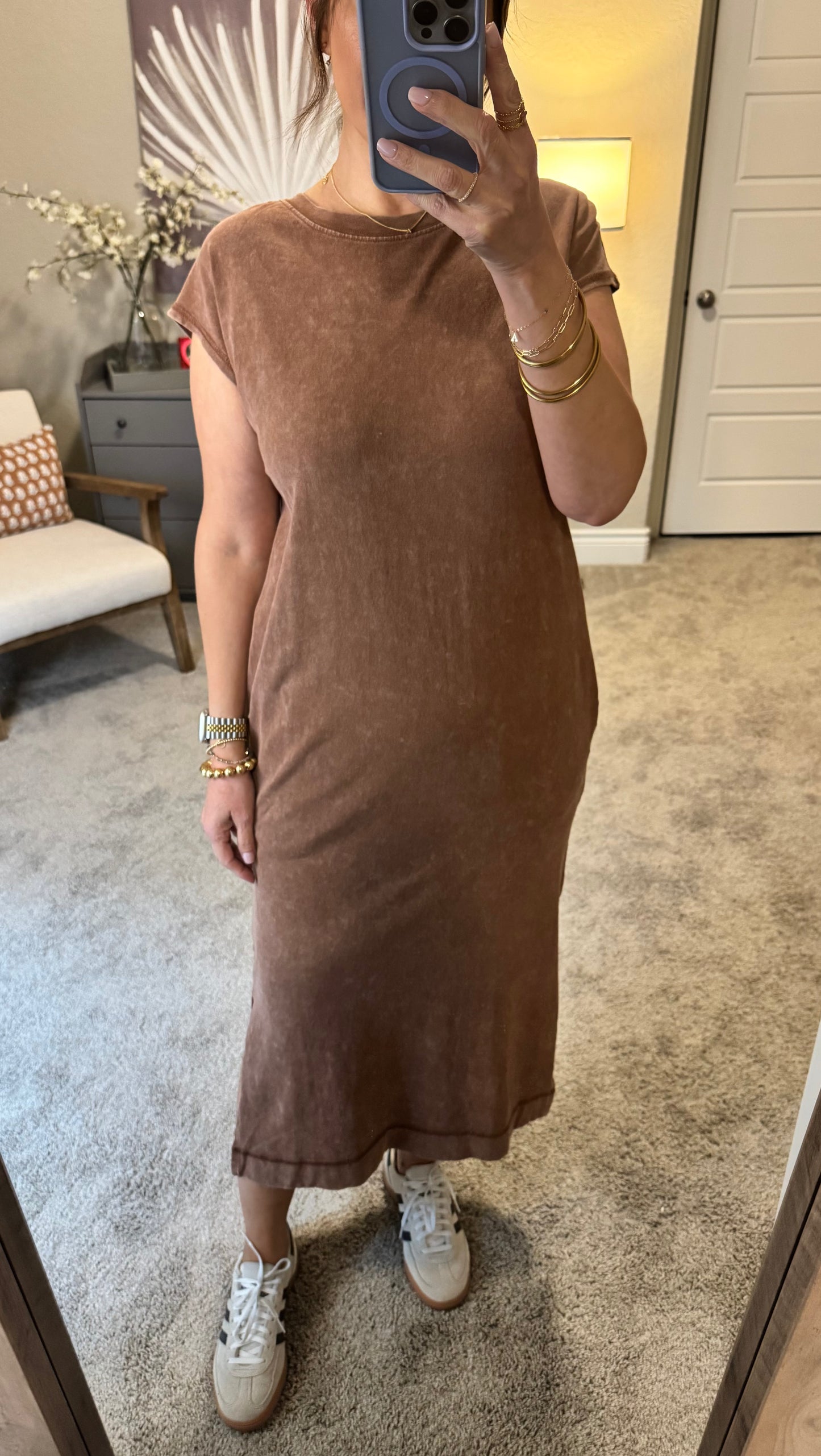 Tessa Sleeveless Midi Dress/Chestnut