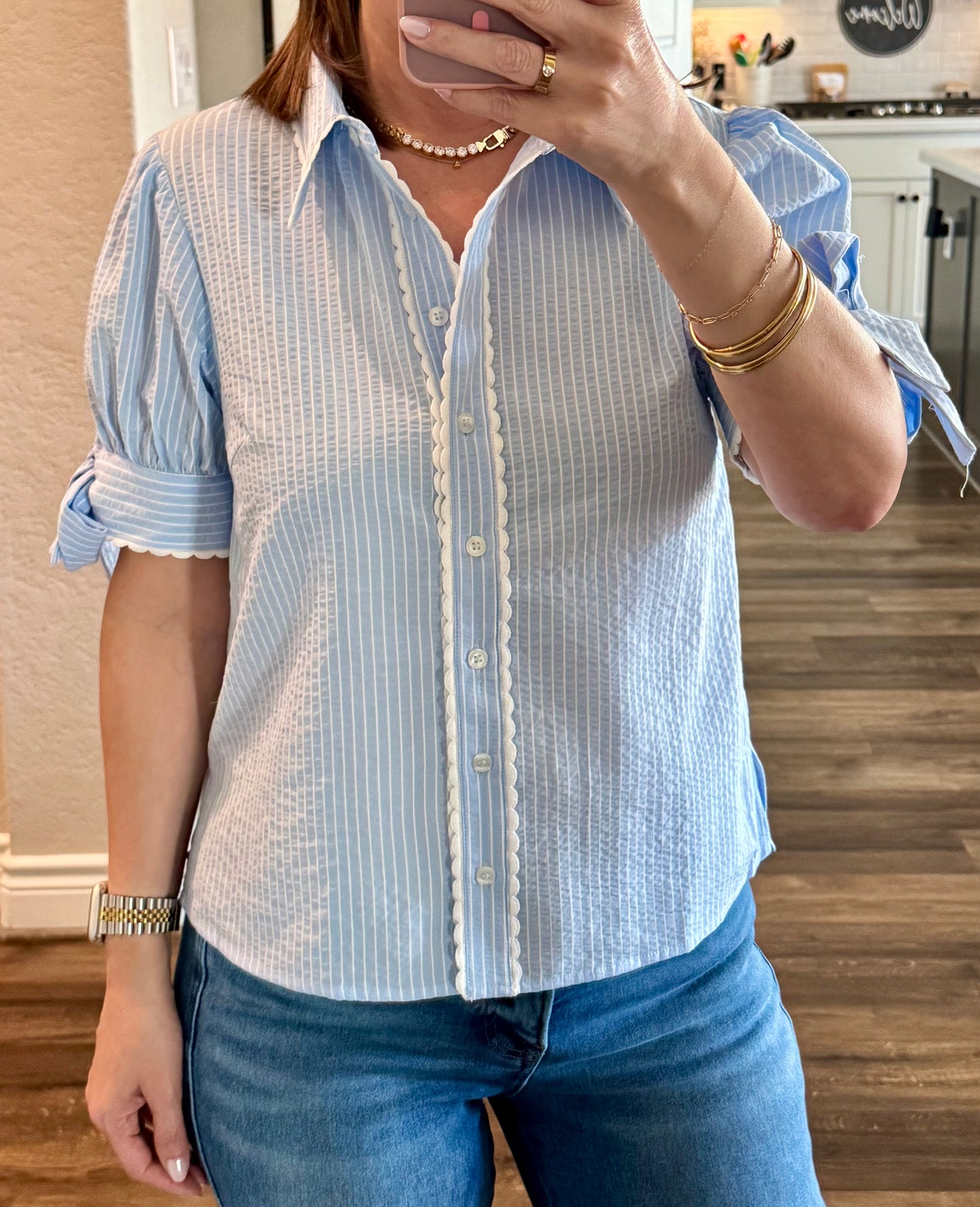 Vallow Blue Stripe Blouse