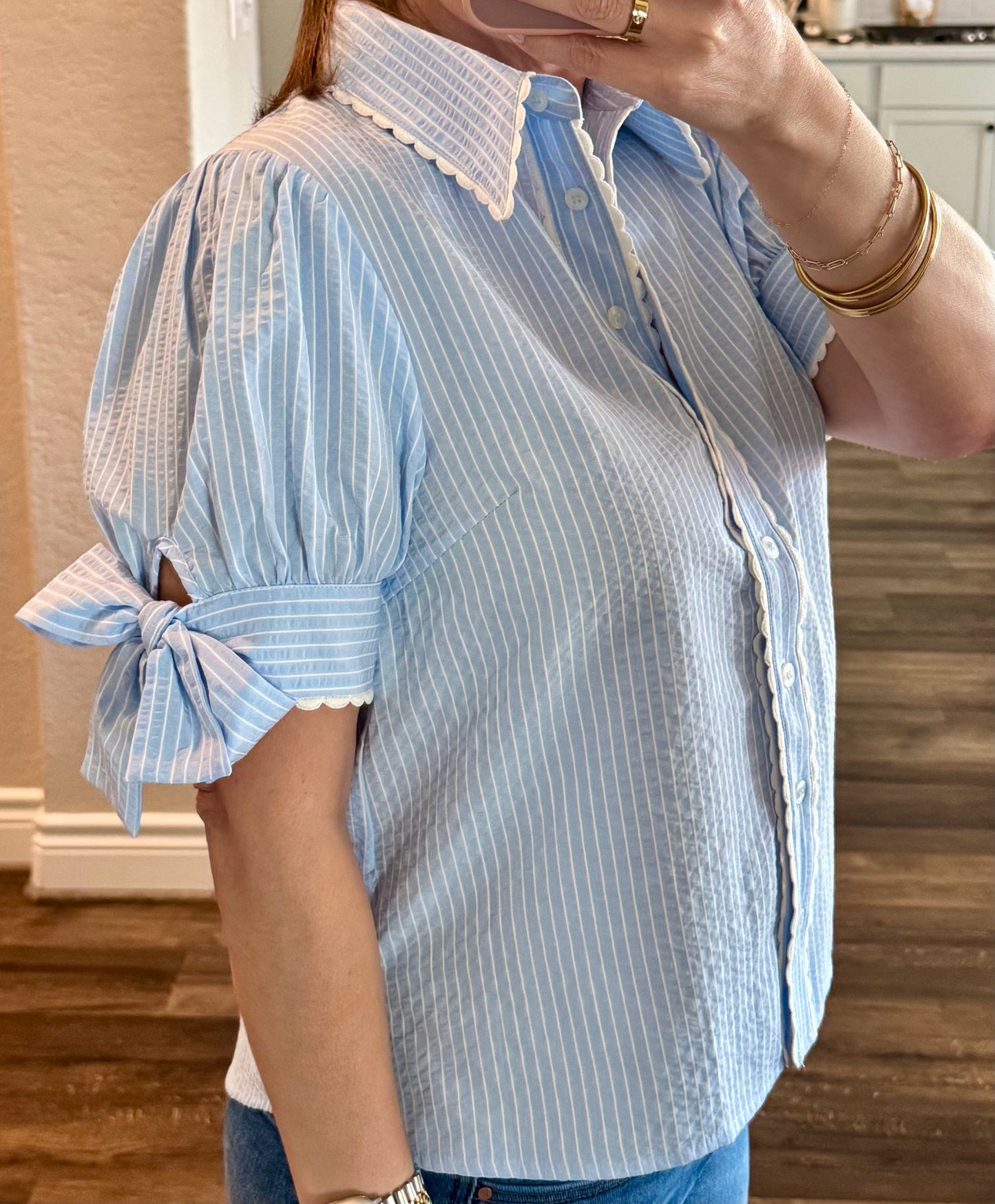 Vallow Blue Stripe Blouse
