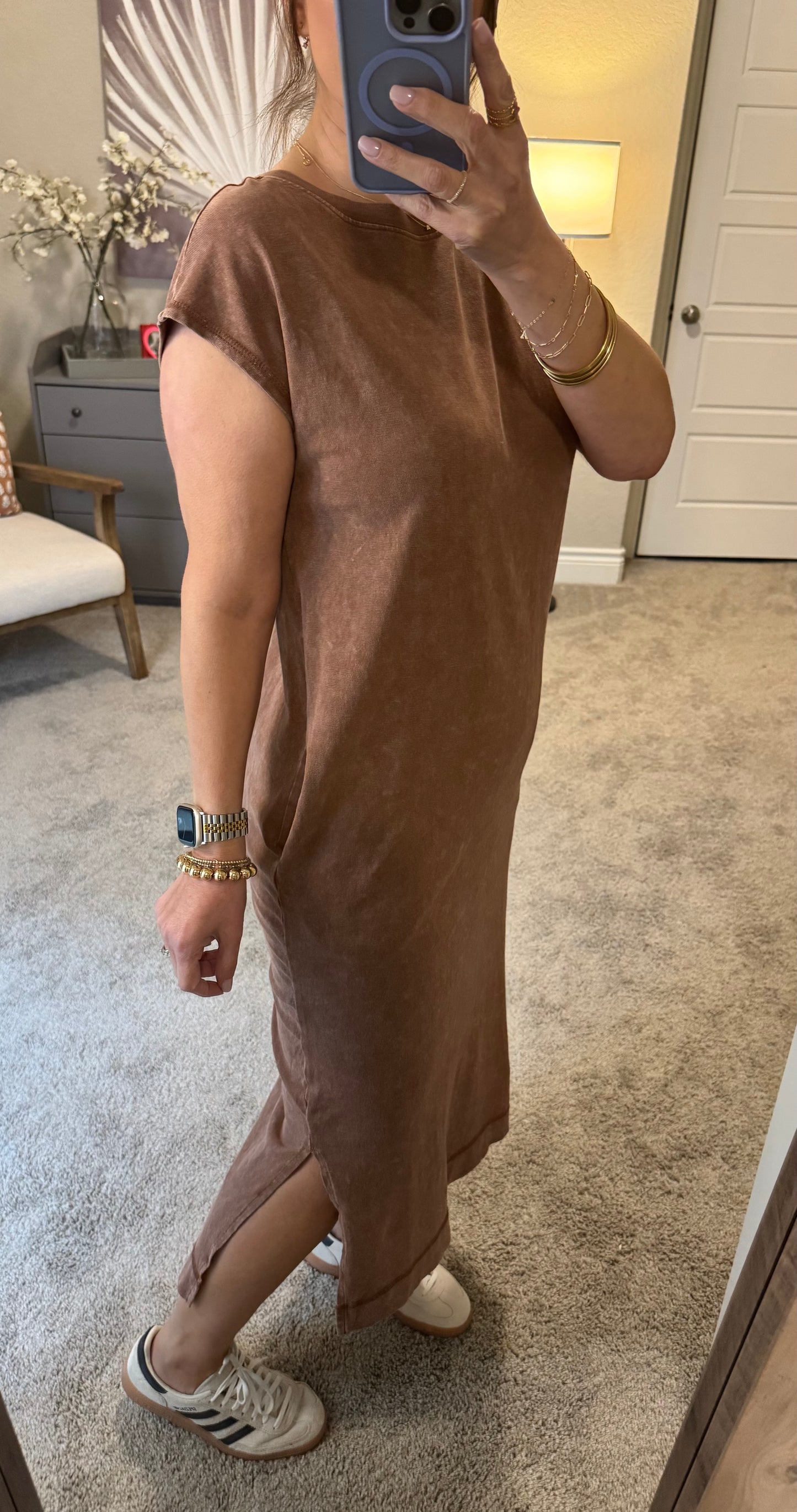 Tessa Sleeveless Midi Dress/Chestnut
