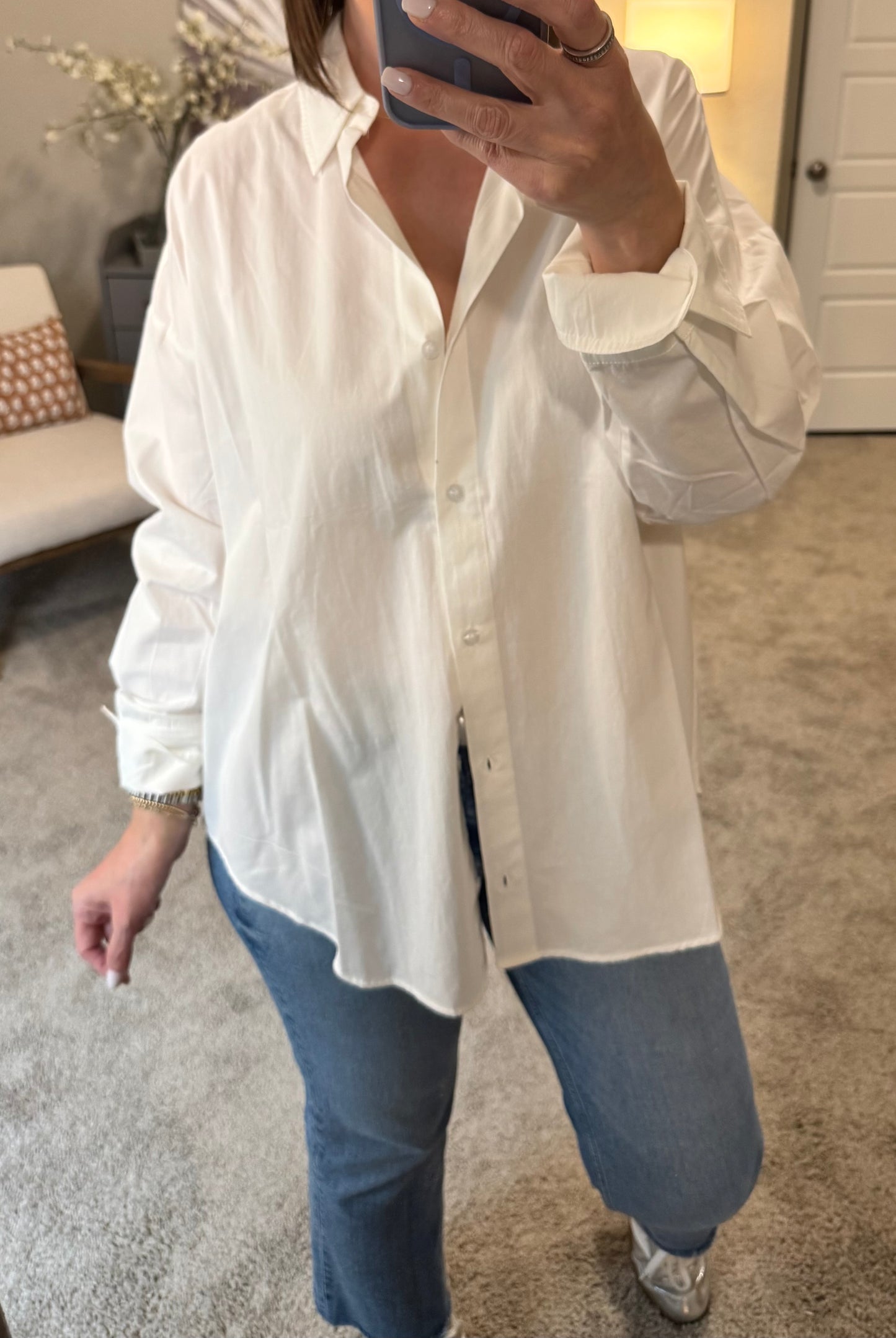 Theo Poplin Button Down Shirt/White