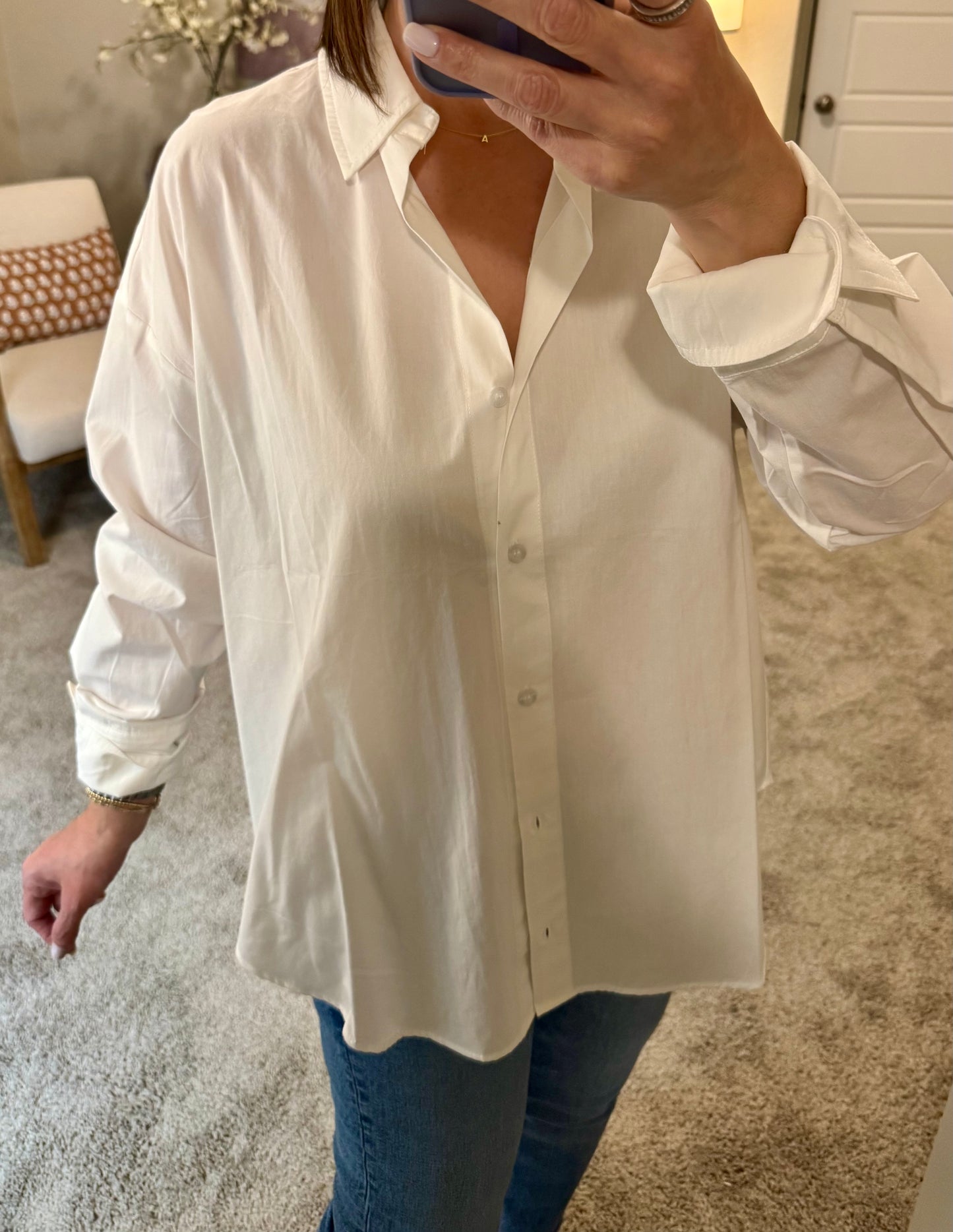 Theo Poplin Button Down Shirt/White