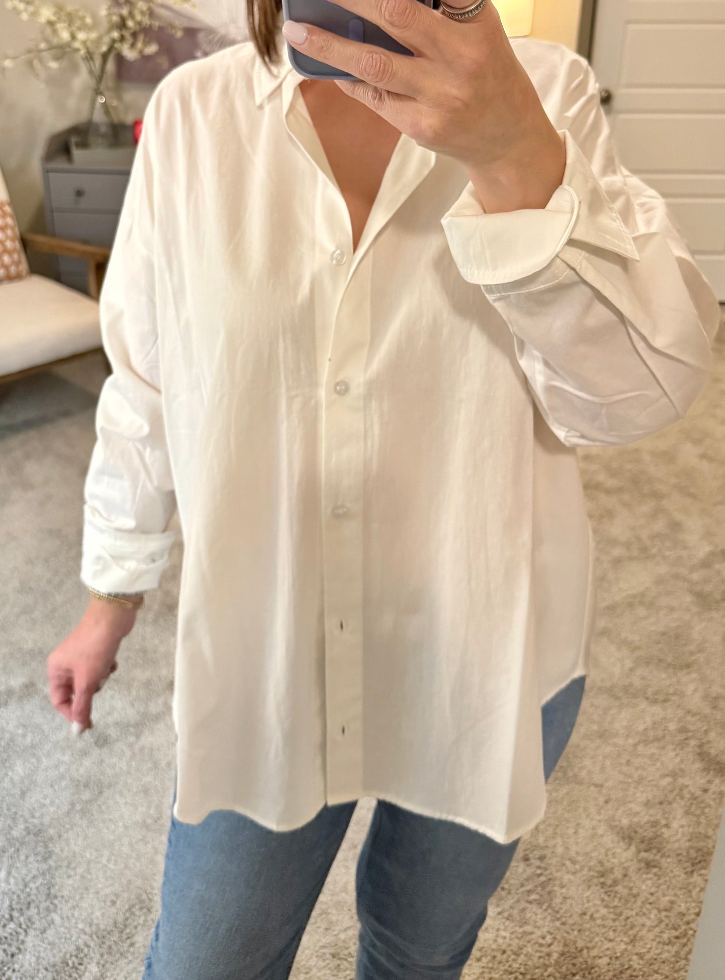 Theo Poplin Button Down Shirt/White