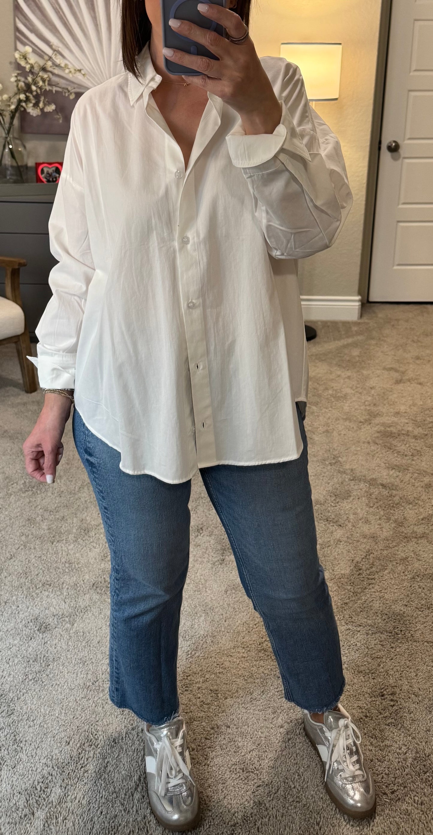 Theo Poplin Button Down Shirt/White