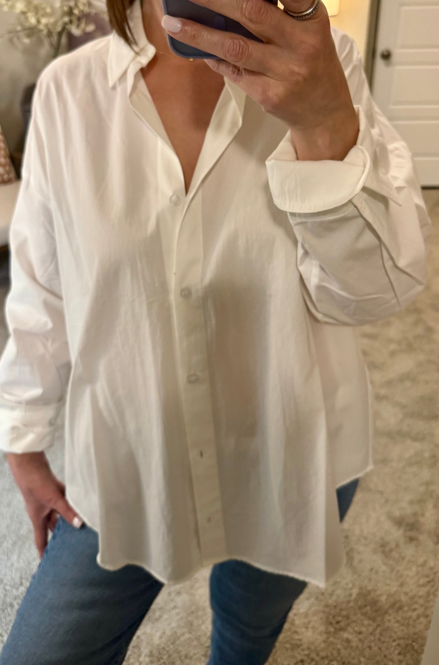 Theo Poplin Button Down Shirt/White