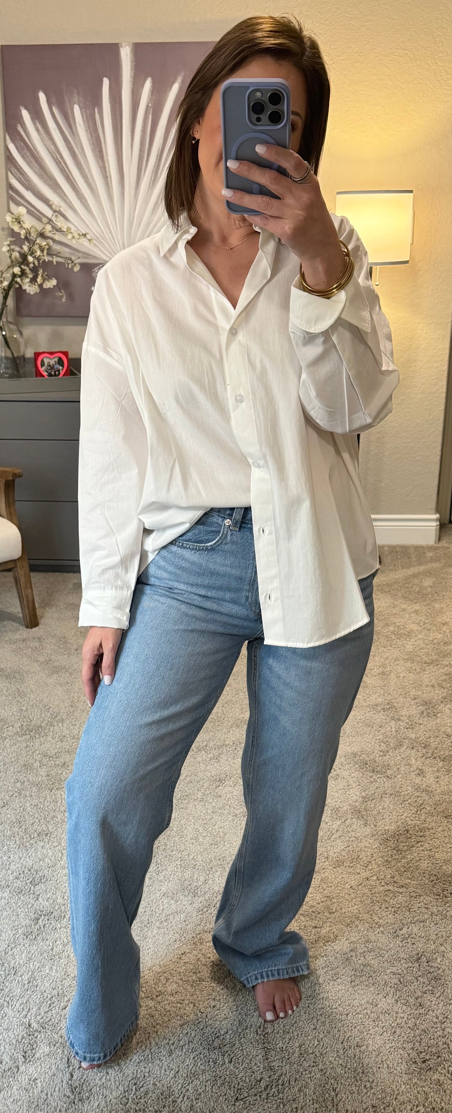 Theo Poplin Button Down Shirt/White