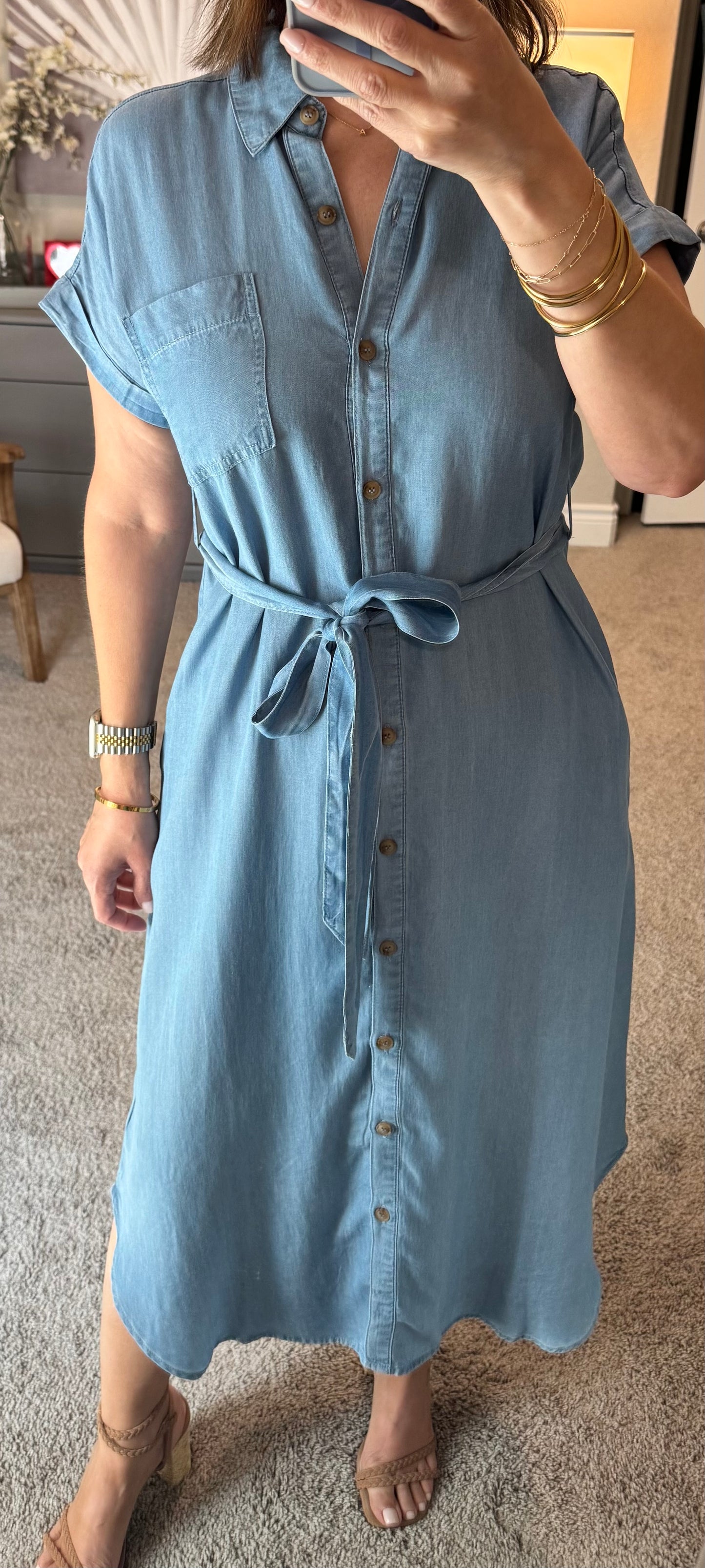 Maverick Chambray Belted Midi Dress
