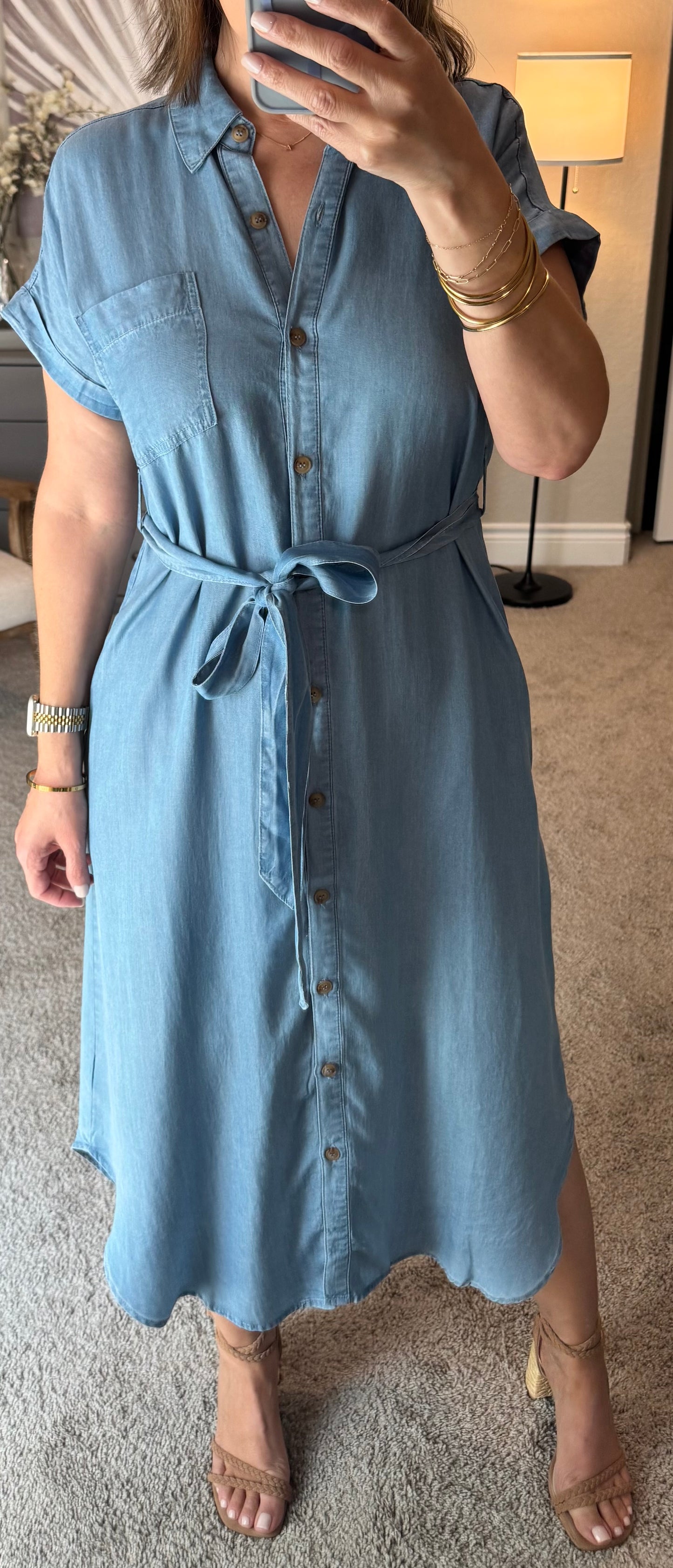 Maverick Chambray Belted Midi Dress