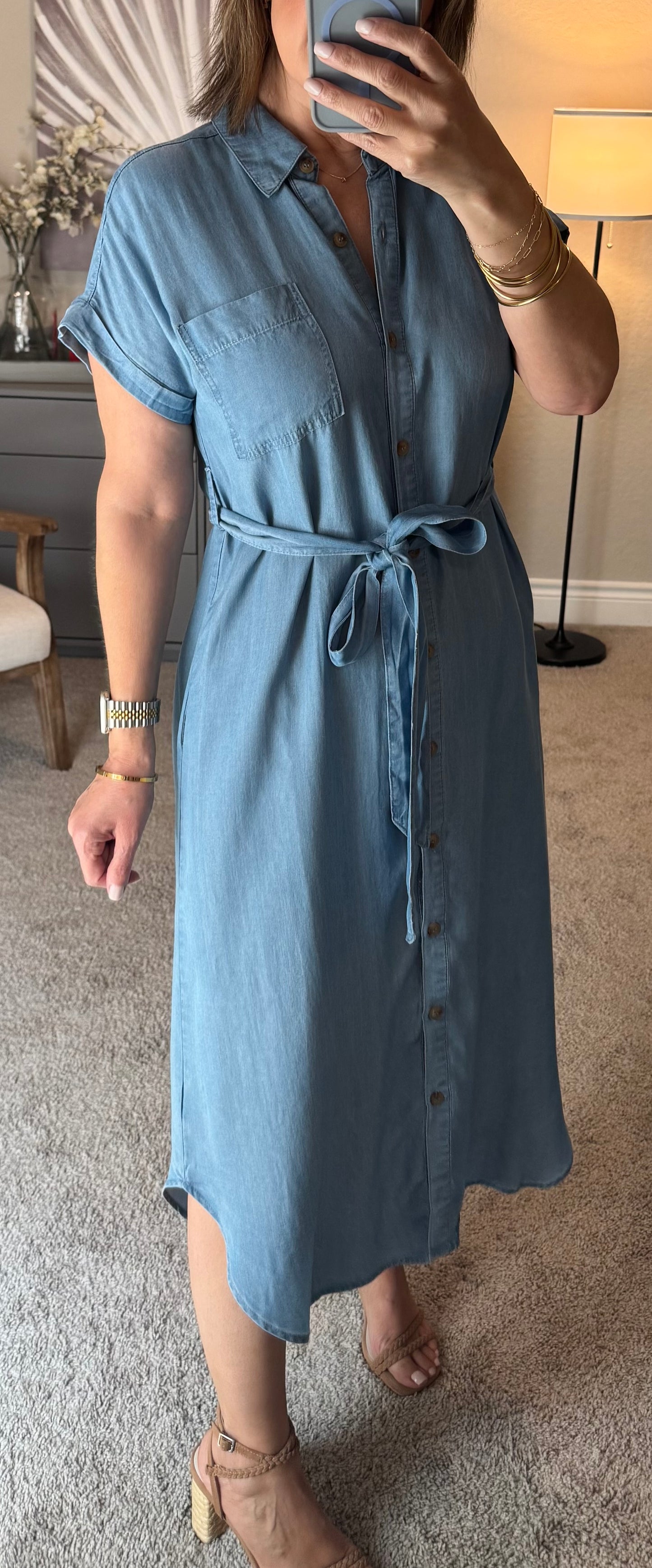 Maverick Chambray Belted Midi Dress