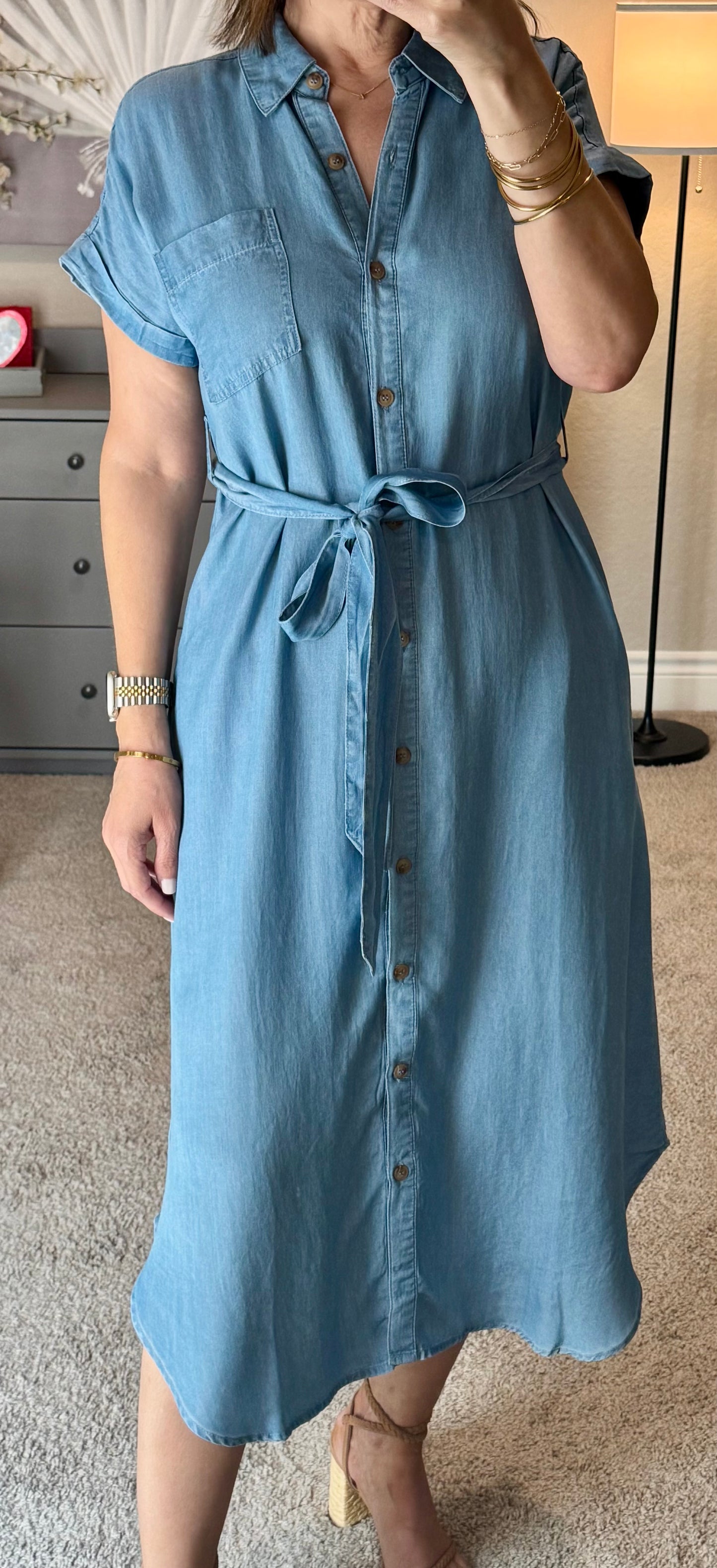 Maverick Chambray Belted Midi Dress