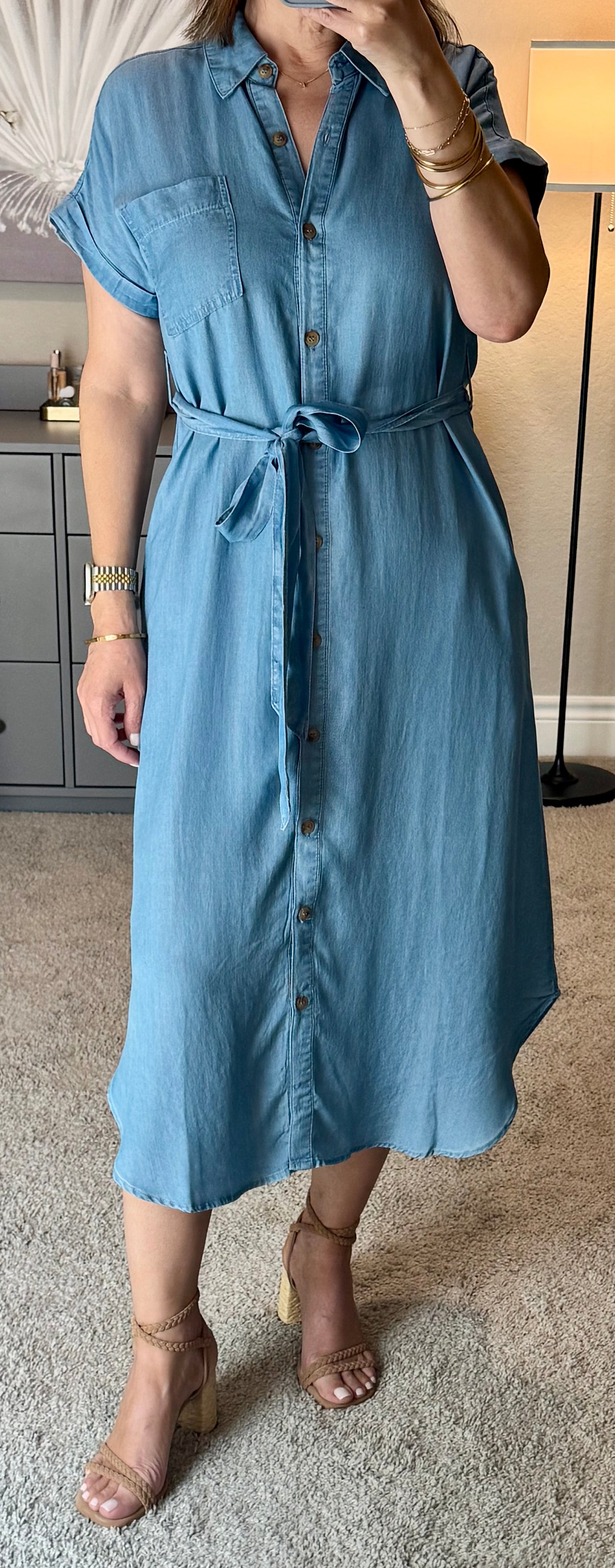 Maverick Chambray Belted Midi Dress