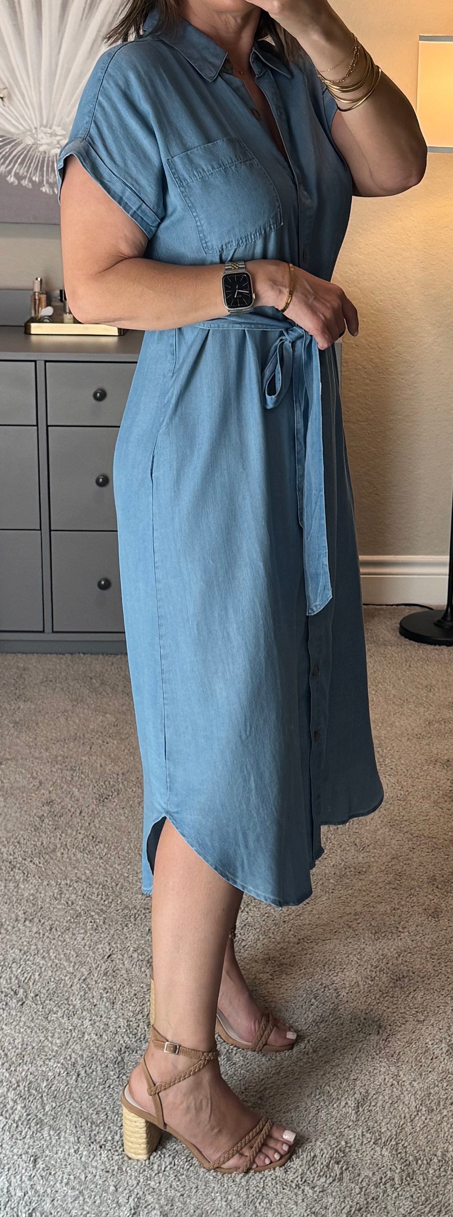 Maverick Chambray Belted Midi Dress