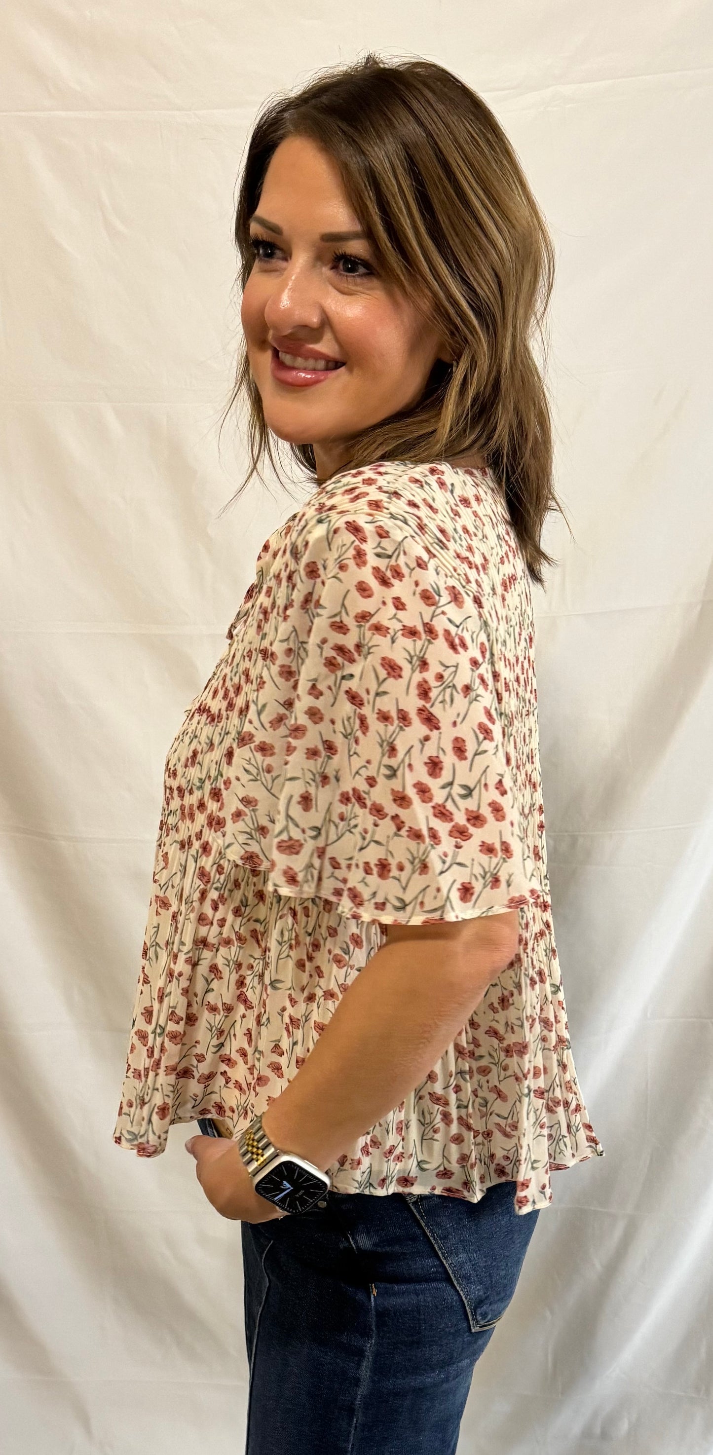 Rosie Floral Pleated Blouse