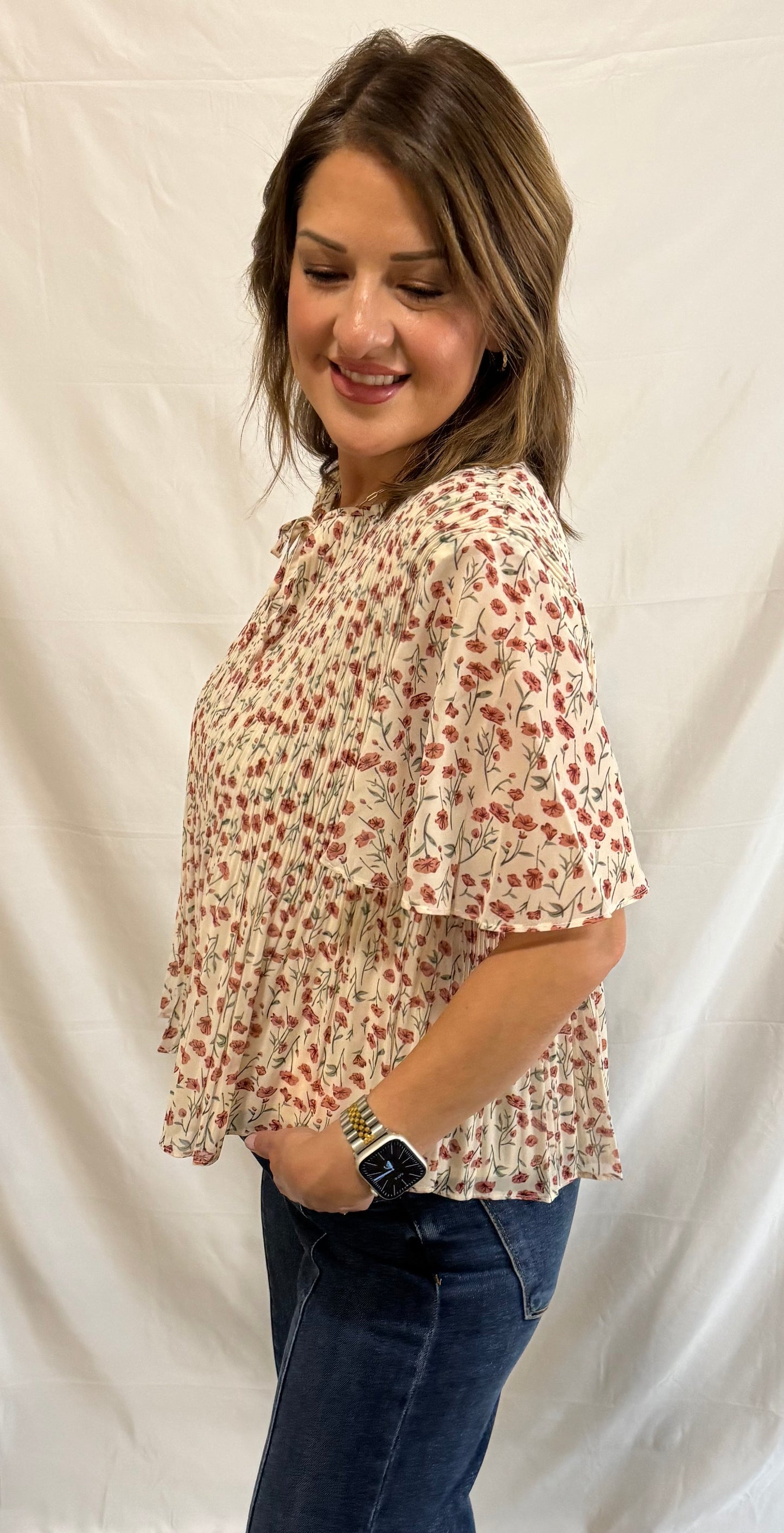 Rosie Floral Pleated Blouse