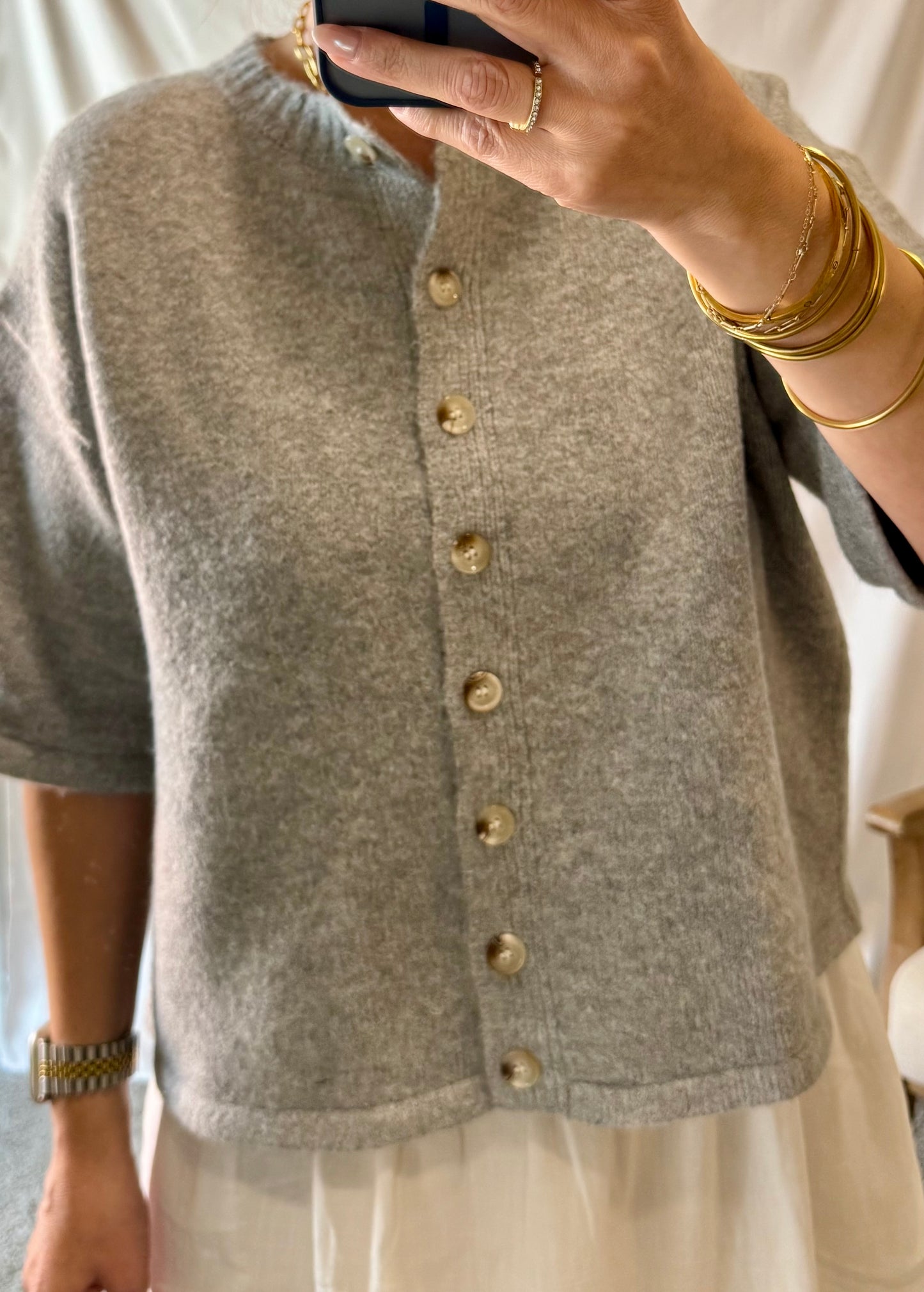 Ashlyn Brushed 1/2 Sleeve Button Sweater