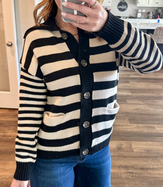 Midnight Striped Sailor Collar Cardigan