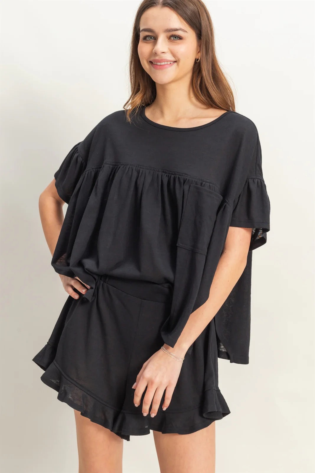 Sirena Slub Top and Flowy Shorts Set/FINAL SALE