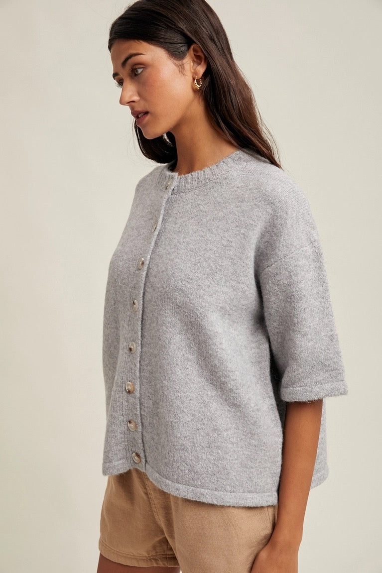 Ashlyn Brushed 1/2 Sleeve Button Sweater
