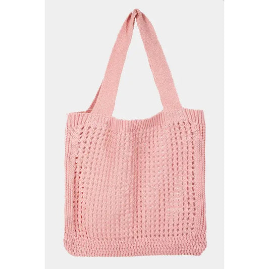 Grid Pattern Knitted Tote Bag