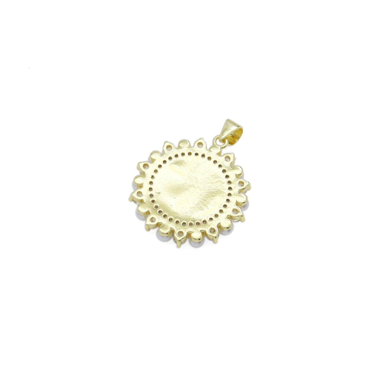 Virgin Mary On Round Coin White Pearl Charm