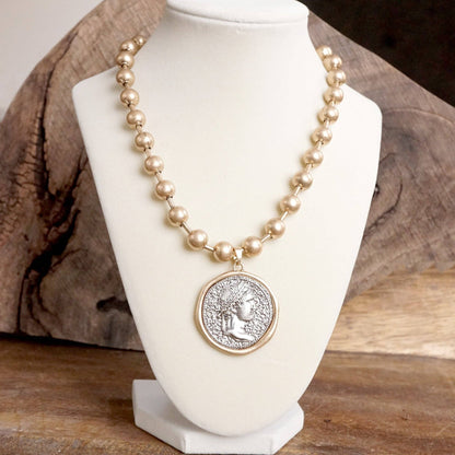Gold Coin Chunky Ball Chain Statement Necklace