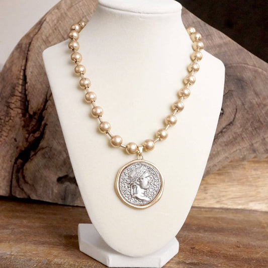 Gold Coin Chunky Ball Chain Statement Necklace