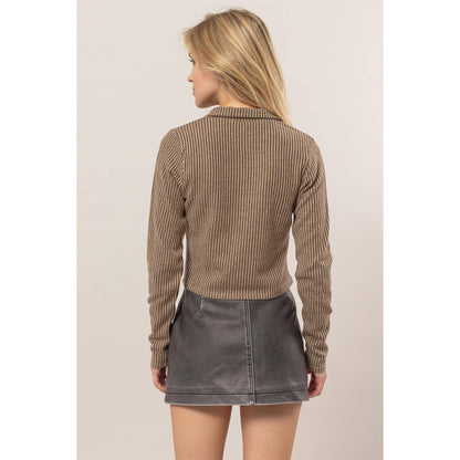 Mellow Striped Zip-Up Knit Top