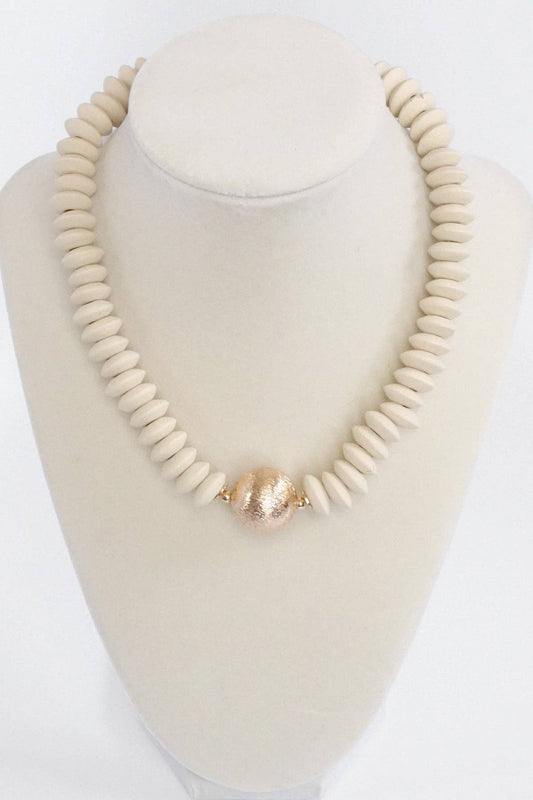 Wood Saucer Beads Necklace Gold Center