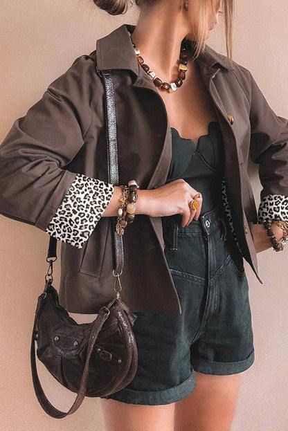 Zaney Collared Buttoned Leopard Lined Jacket