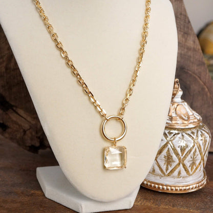 Clear Square Crystal Pendant Chain Necklace