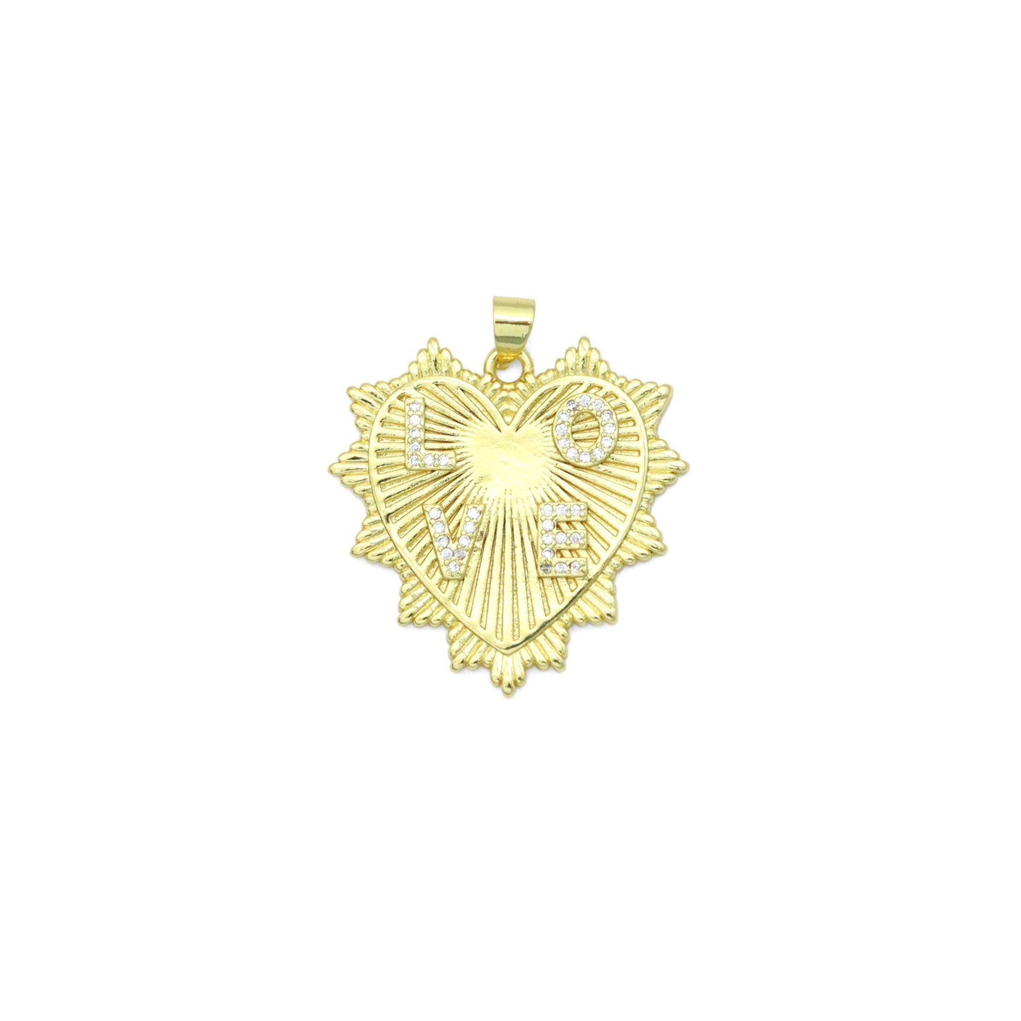 Clear CZ Gold Love On Heart Shape Charm Pendant