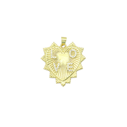 Clear CZ Gold Love On Heart Shape Charm Pendant