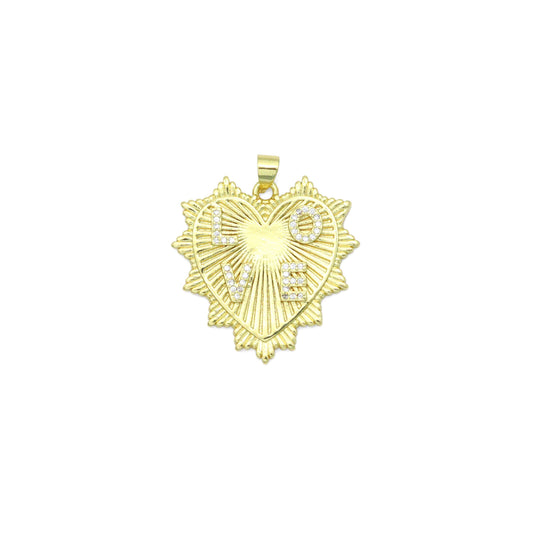 Clear CZ Gold Love On Heart Shape Charm Pendant