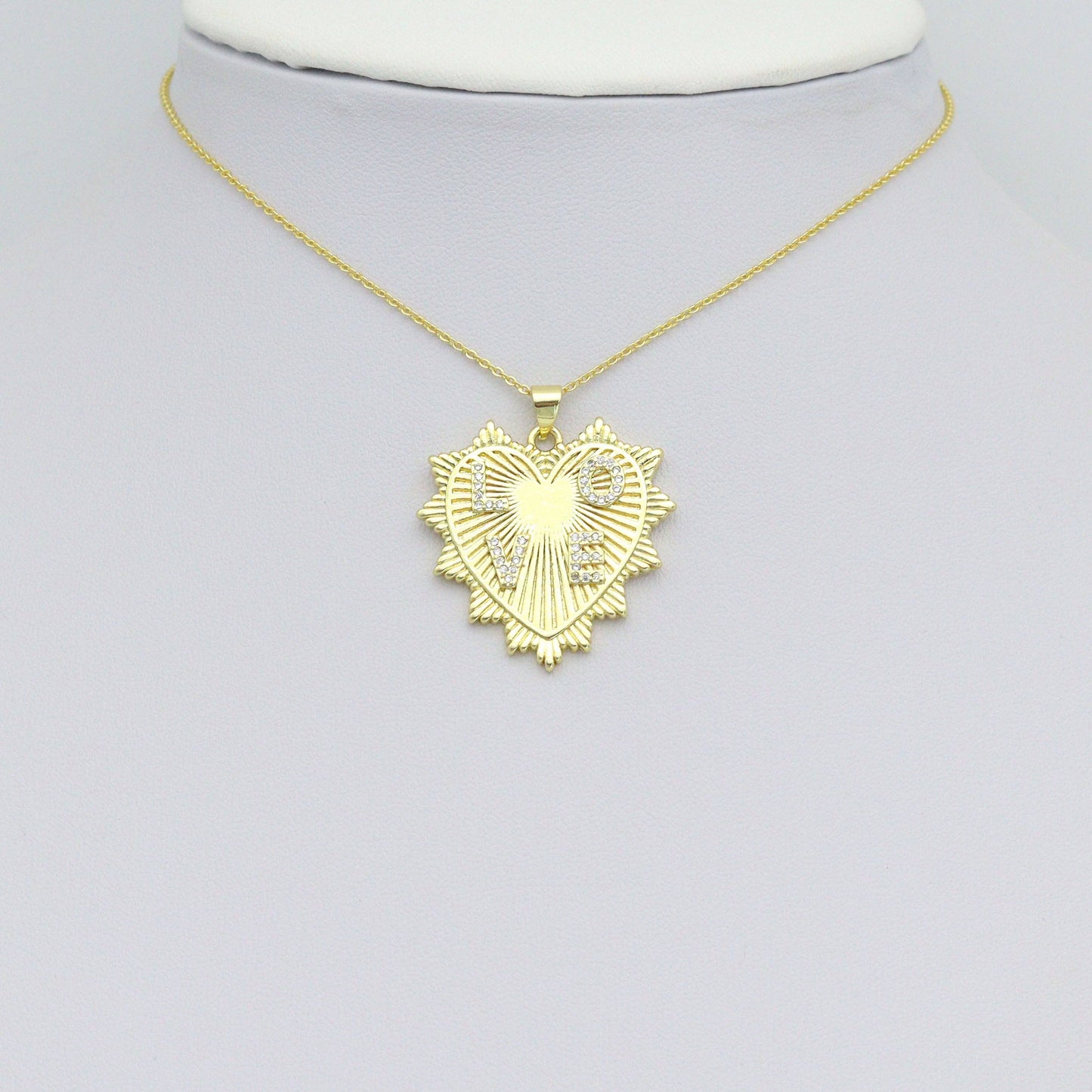 Clear CZ Gold Love On Heart Shape Charm Pendant