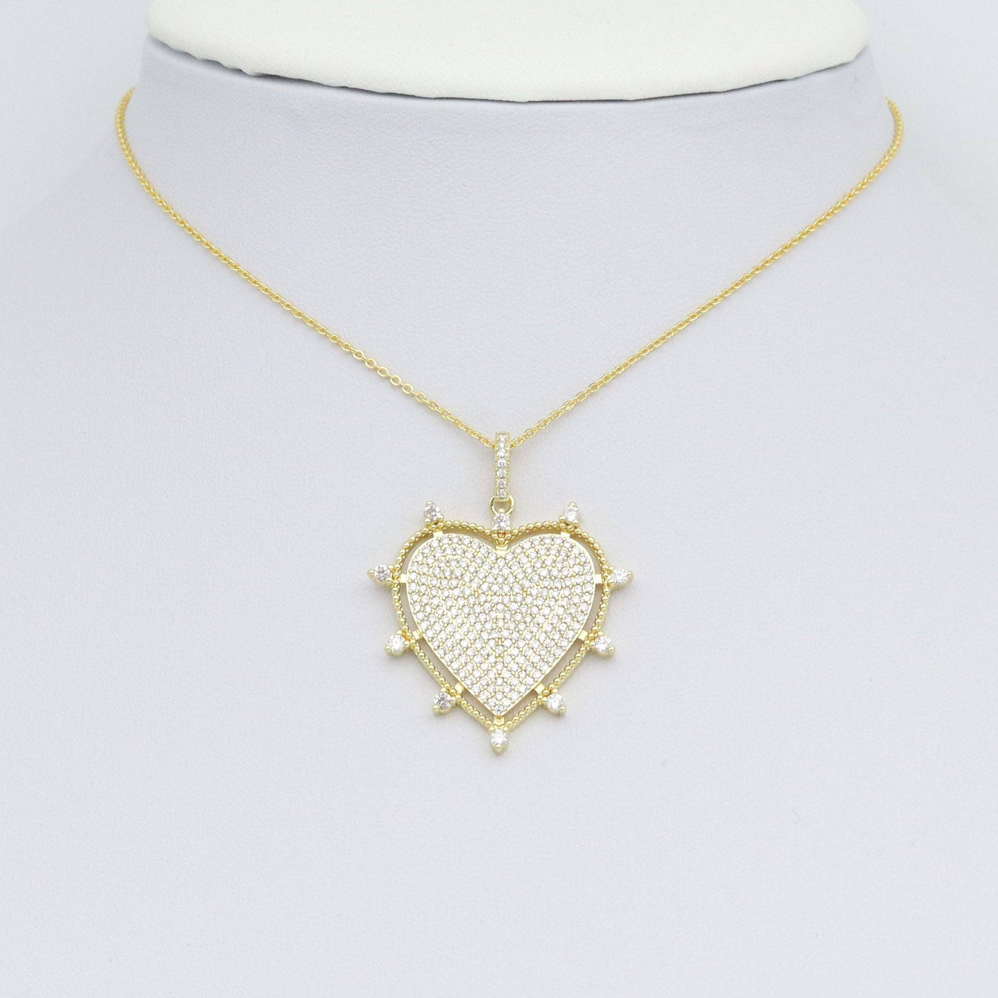 Clear CZ Gold Spike Heart Shape Charm Pendant