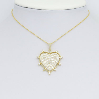 Clear CZ Gold Spike Heart Shape Charm Pendant