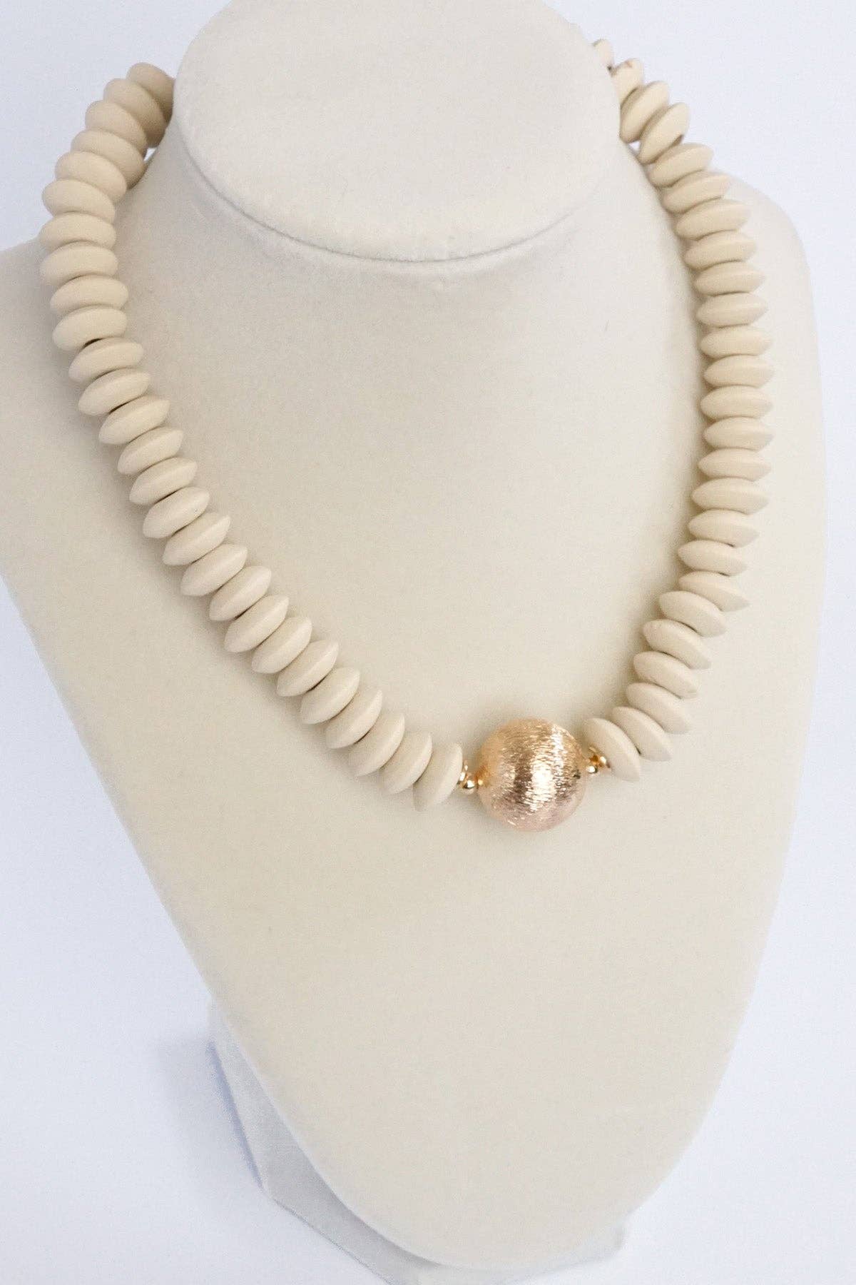 Wood Saucer Beads Necklace Gold Center
