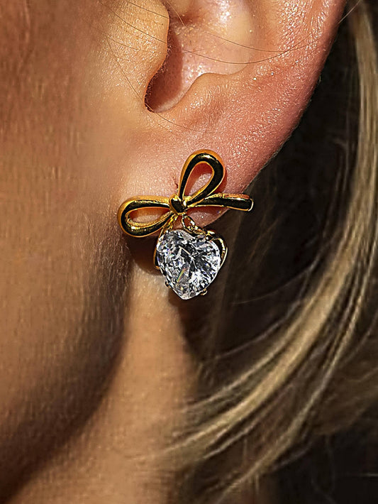 Melonie CZ Heart & Bow Earring
