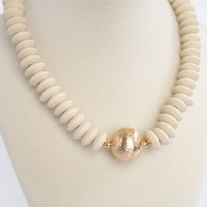 Wood Saucer Beads Necklace Gold Center