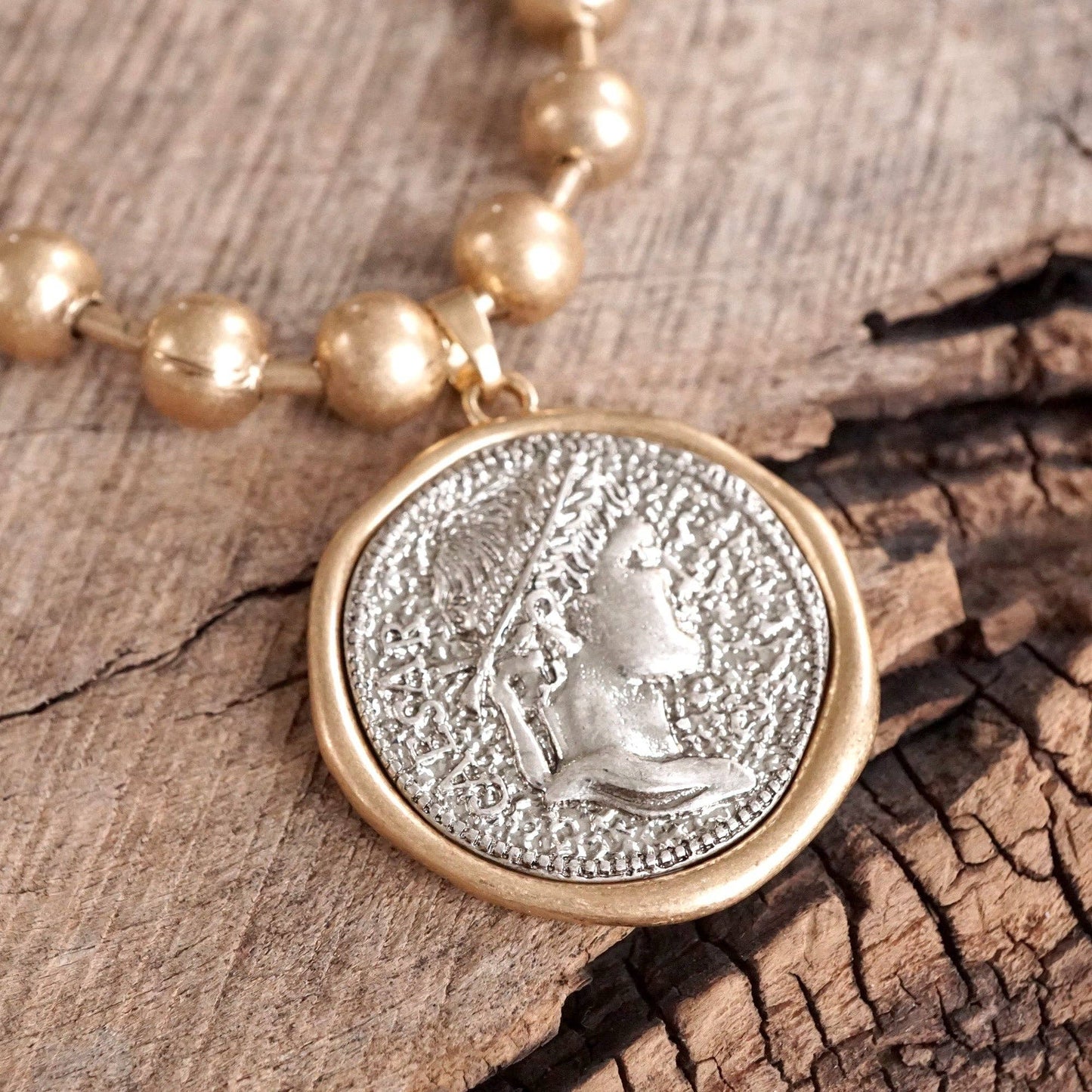 Gold Coin Chunky Ball Chain Statement Necklace