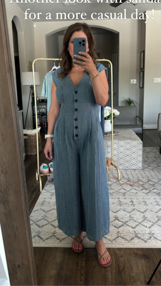 Harper Striped Maxi Jumpsuit/ Washed Denim/FINAL SALE