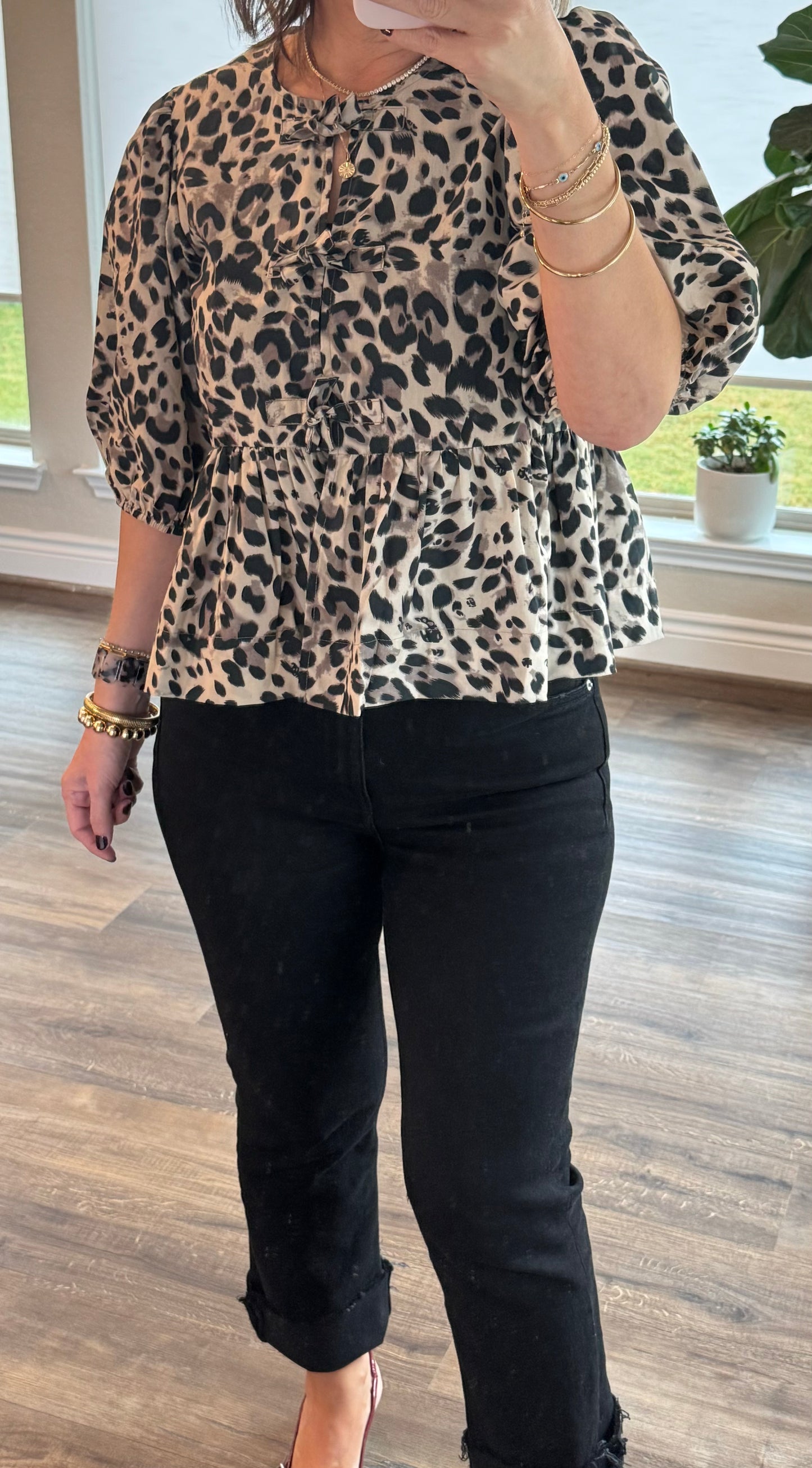 Jessie Leopard Front Tie Top