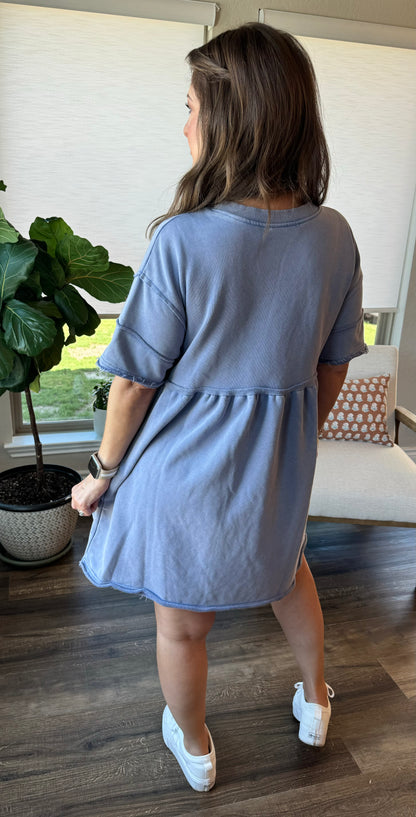 Emma Short Sleeve Dress/Washed Denim/FINAL SALE