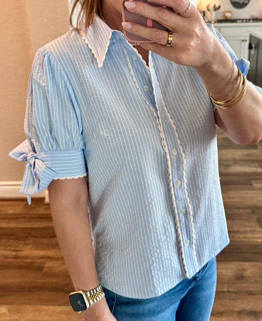 Vallow Blue Stripe Blouse