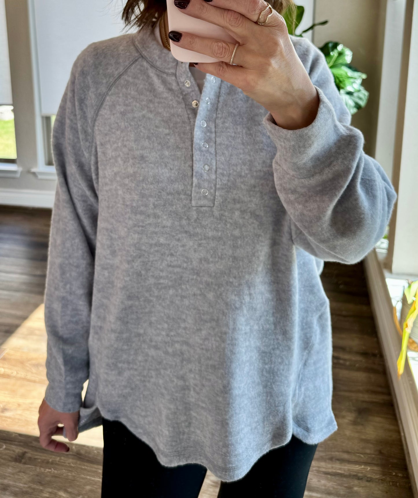 Heather Oversized Henley Sweater