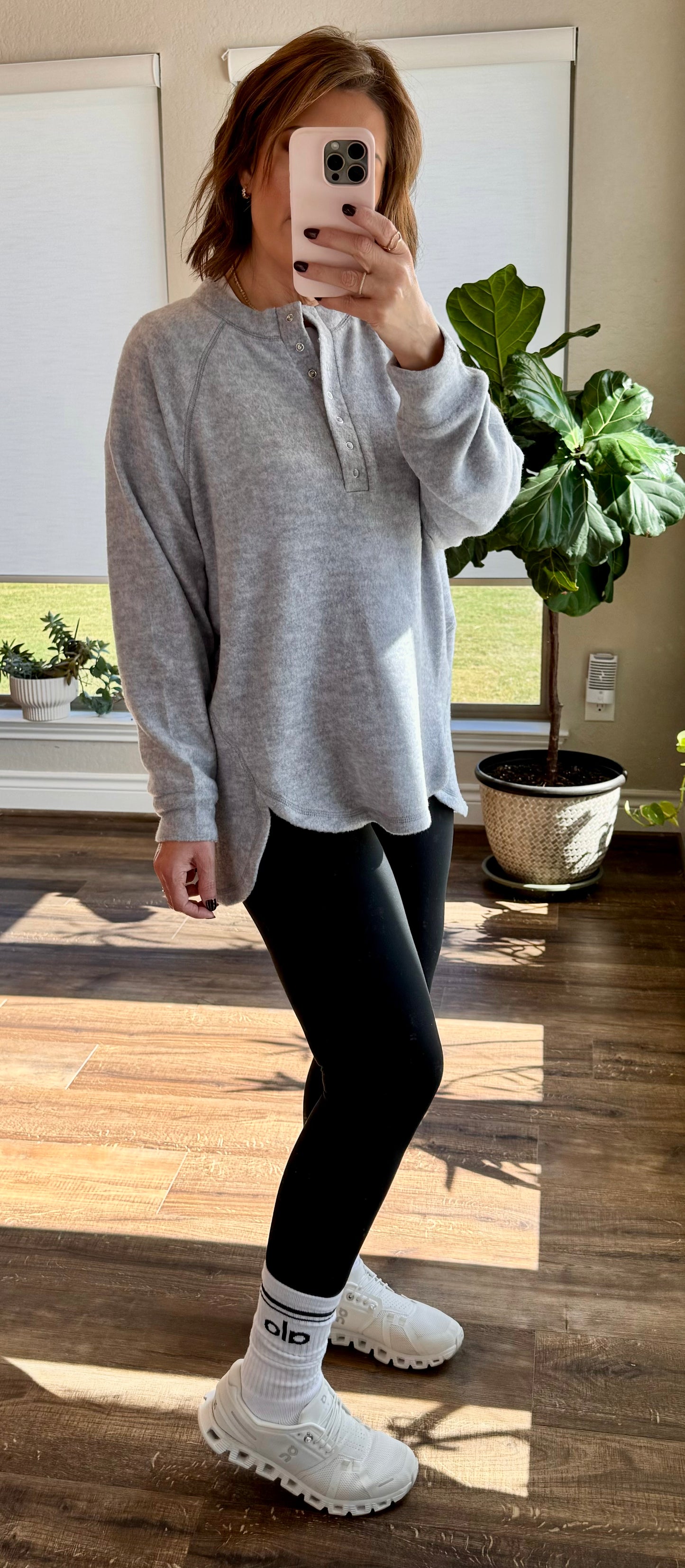 Heather Oversized Henley Sweater