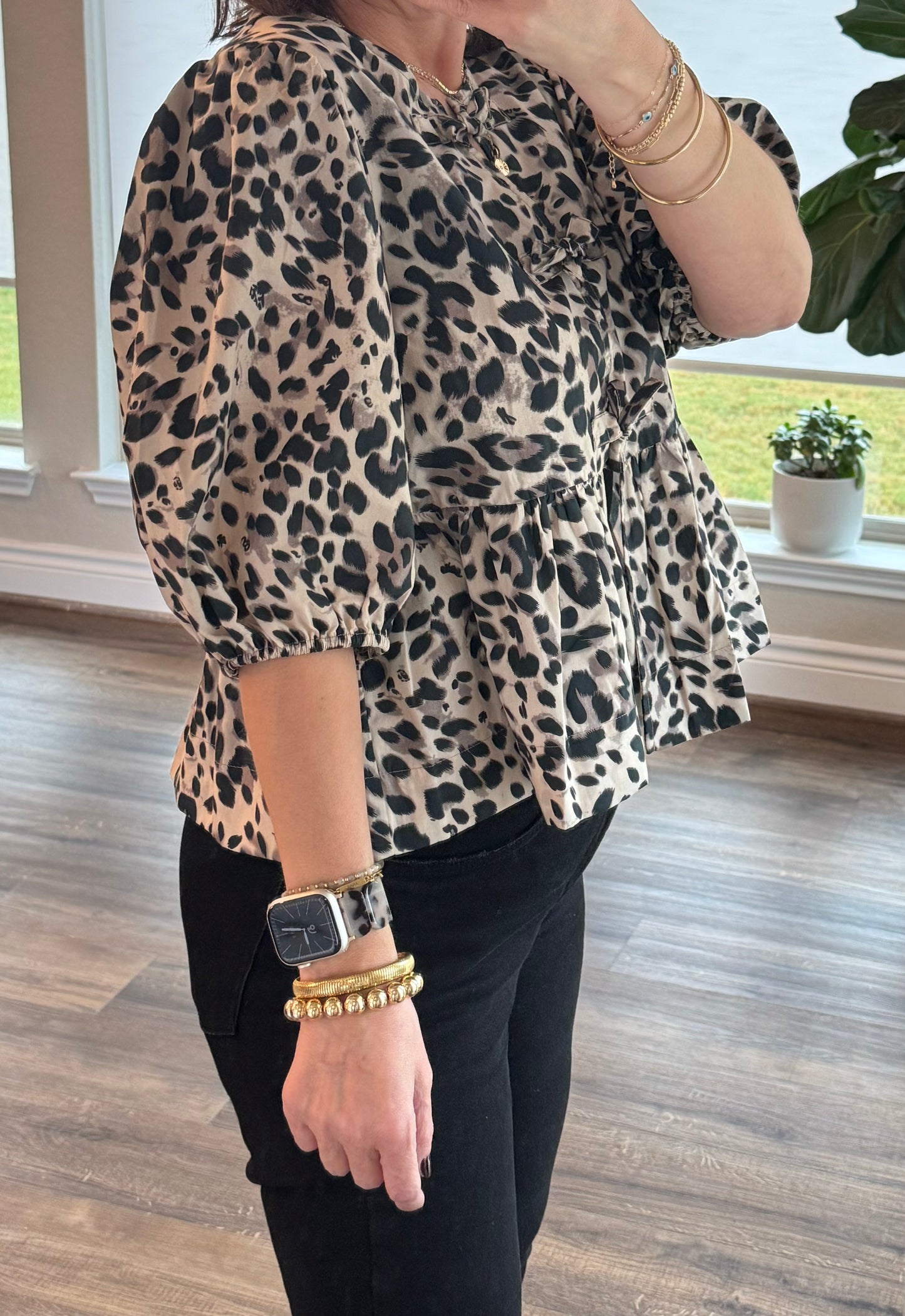 Jessie Leopard Front Tie Top